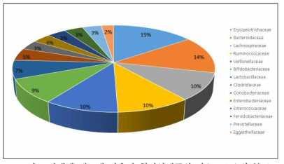 단백체 제조에 사용된 혐기성세균의 과(family)별 분포도