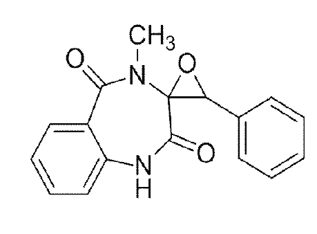 Spiro[3H- 1, 4- benzodiazepine- 3, 2'- oxirane] - 2, 5(1H, 4H) - dione, 4- methyl- 3'- phenyl 화합물 구조