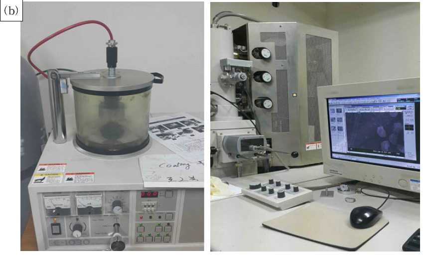 (a) Platinum coater, (b) SEM equipment