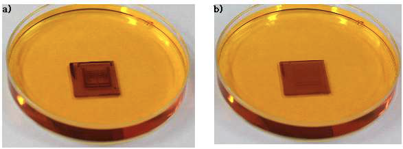 합성된 그래핀 필름의 메탈 촉매층을 제거 하기 전(a) 과 후(b)의 이미지