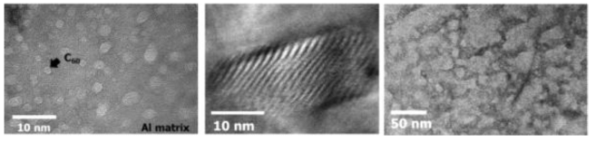 (좌) Al/fullerene 복합재, (중) 복합재의 열처리 12시간 후, (우) 복합재 열처리 24시간 후