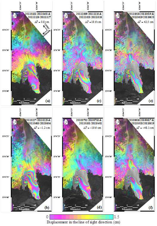 남극 Campbell 빙하의 조위에 따른 수직 변형을 나타내는 COSMO-SkyMed Double-Differential SAR Interferometry (DDInSAR) 영상