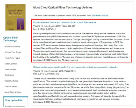 Optical Fiber Technology 저널 most cited article 순위
