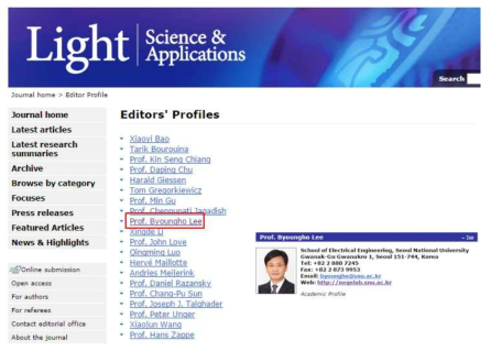 Light Science & Applications editor 목록 (2016년 3월 기준)