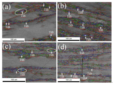 Microstructures with boundary of 2A2F10B alloy after deformed under a higher strain rate of 10/s at various temperatures