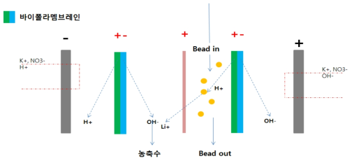 The principle of Li ions desorption using bipolar membrane.