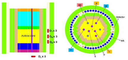 원형로 노심 및 중성자 검출기의 위치