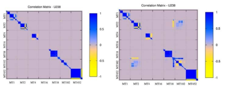 238U에 대한 Correlation 행렬 (보정전 VS 보정후)