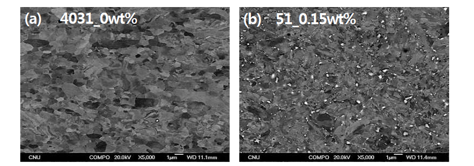 열처리 후 미세조직: (a) 4031, (b) 51 시편