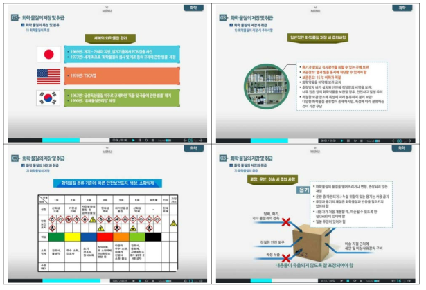 화학 3차시(화학 물질의 저장 및 취급) 학습 화면