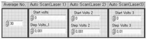 3대의 레이저 빔 파장 제어를 이용한 Auto Scan 메뉴 설정 부분