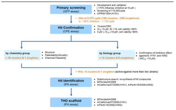 항 인플루엔자 바이러스 후보 물질 선별 및 검증 work flow
