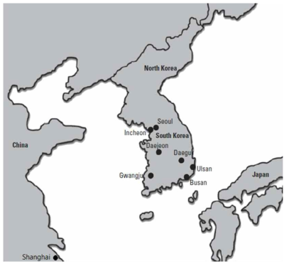 연구에 활용된 7개 한국 도시 지도