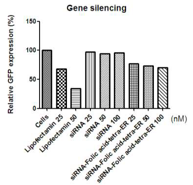 siRNA-peptide1에 나노입자의 접합 유무에 따른 세포 흡수 효율 비교