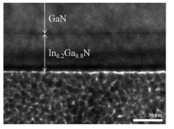 TEM image of coaxial InxGa1-xN/GaN single heterojuctioned NWs grown with InxGa1-xN growth temperatures at 710 ˚C