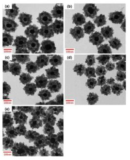 TEM image of Au/TiO2 core-shell NPs synthesized with different synthesis temp.