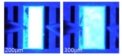 Ag 나노와이어를 투명전극으로 활용하여 제작한 LED칩의 mesa 면적에 따른 EL 이미지