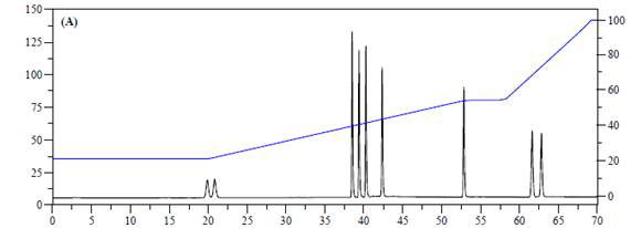 ELSD 분석 크로마토그램, 순서대로 Rg1, Re, Rb1, Rc, Rb2, Rd, Rg3, Rk1, Rg5