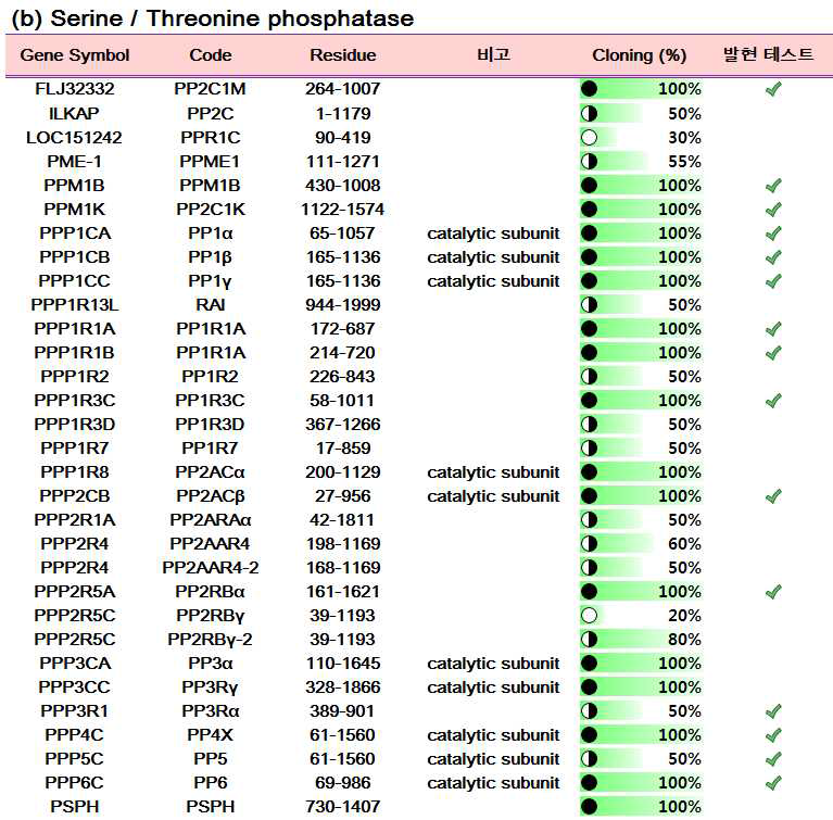 클로닝된 탈인산화효소의 발현 여부