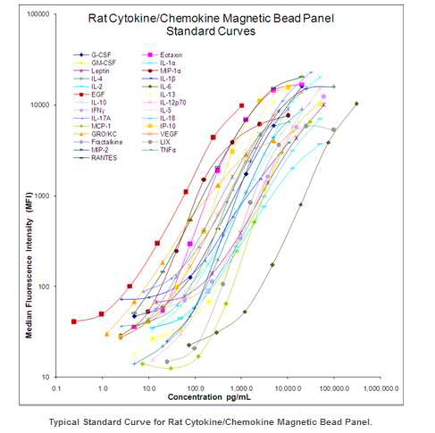 Standard Curve for Cytokine Bead panel