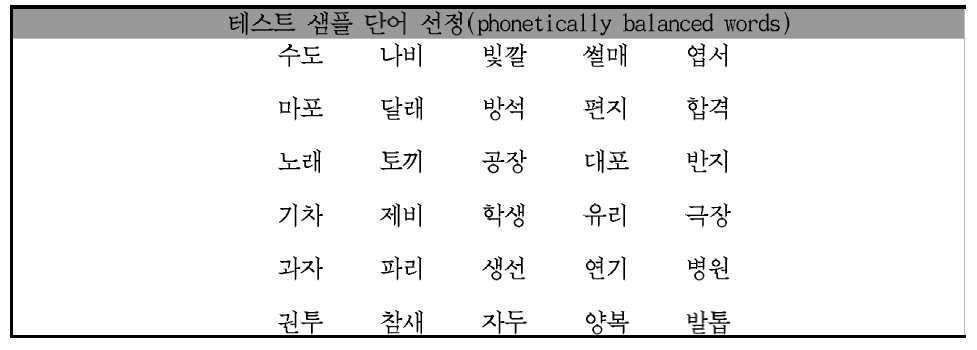 테스트 샘플 단어 선정