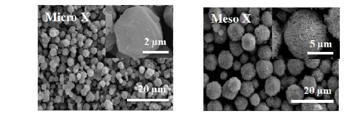 Micro X (L) 와 Meso X (R) zeolite 의 SEM 사진