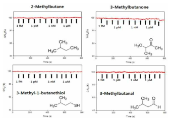 구조나 냄새가 유사한 물질들 중에서 목표대상 물질인 3-methyl-1-butanol만을 선택적으로 검지