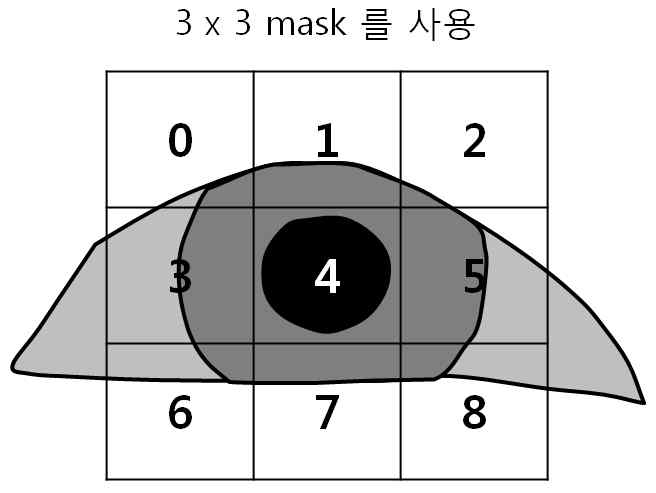 영역별 평균 밝기값 차이를 이용한 동공 탐색 방법