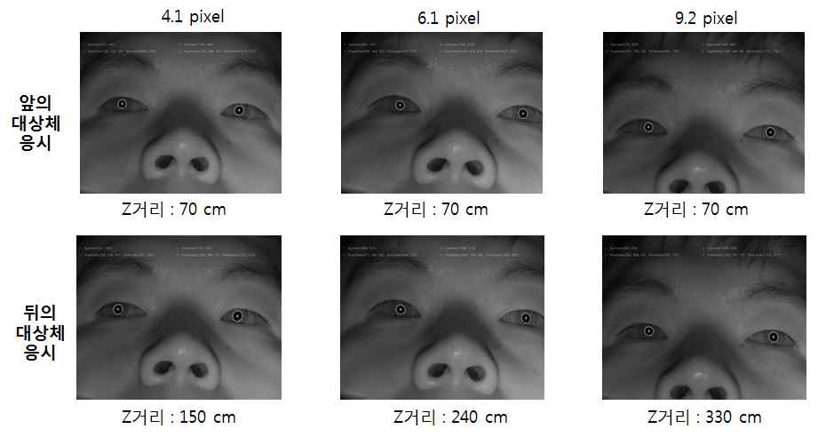 대상체 Z거리 변화에 따른 사용자 양 눈 동공간 거리 변화 측정 실험