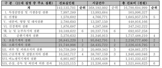 2005년 21대 질병분류별 국민건강보험 급여현황