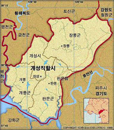 북한 개성특급시 지도