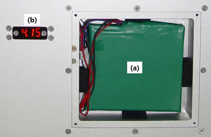 사용된 배터리팩(a)과 전압표시기(b)