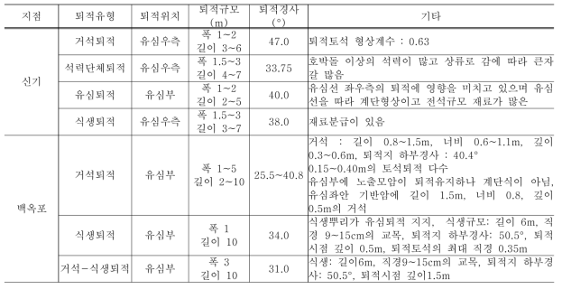 신기와 백옥포 계곡의 주요 퇴적특성