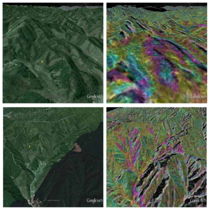 P3과 P4 지역에서 관측된 고도변화 - Google Earth 영상에서 개발활동과 관련된 현상이 관측되지 않음