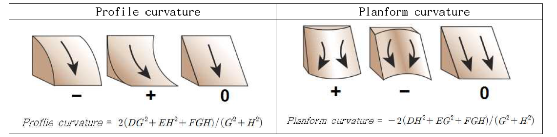 Profile curvature and Planform curvature
