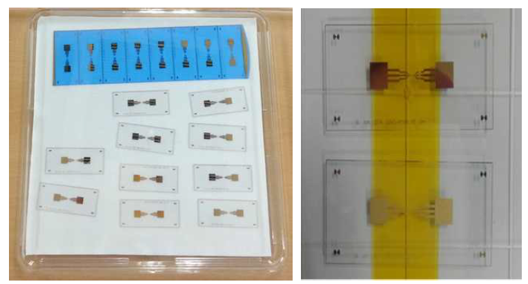 유리기판 위에 금전극을 입힌 Microfluidic impedance 센서.