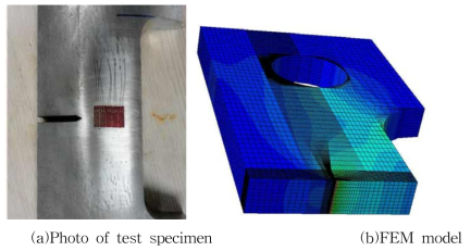 (a)Test specimen and (b)FEM model for stress gradient estimation