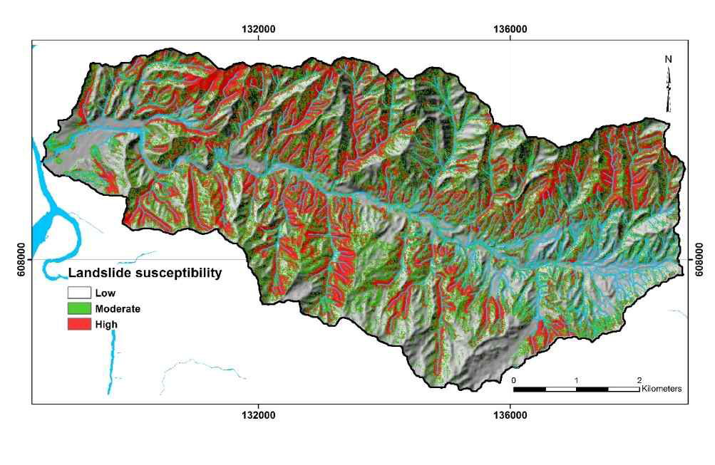 Landslide susceptibility map obtained by SMCE method