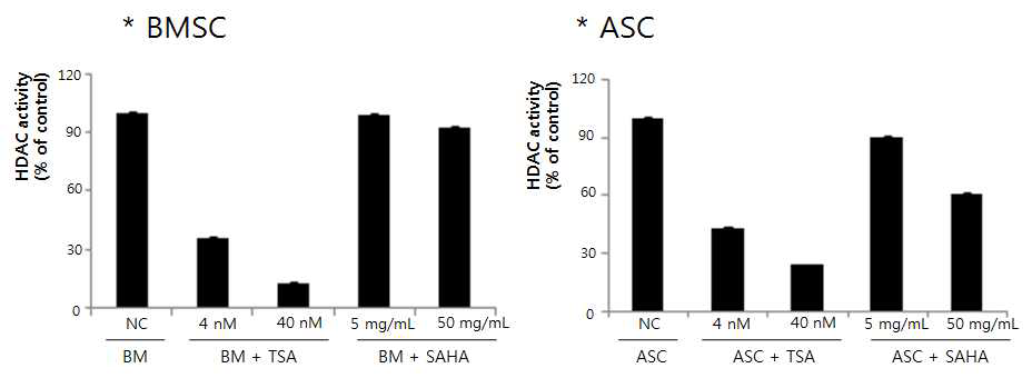 HDAC inhibitor (SAHA, Trichostatin A)에 의한 줄기세포에서의 HDAC activity 변화