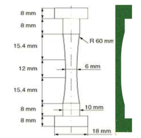 결합경화모델 해석에 이용된 시편 형상치수 및 유한요소모델
