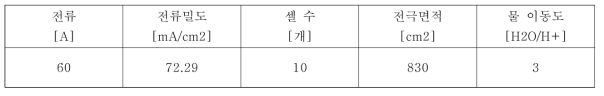 50L/hr급 ED의 스펙 및 운전 조건