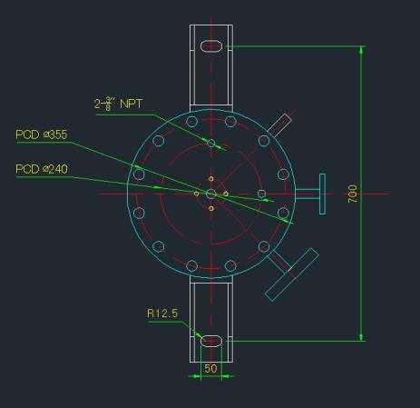 The top view drawing of the buffer tank for integration with section1