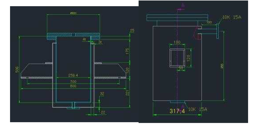 The side view drawings of the buffer tank for integration with section1