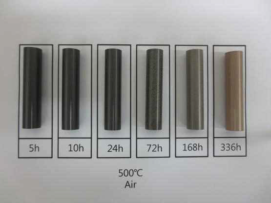 500 oC에서 산화시간에 따른 Zircaoly 튜브의 색 변화