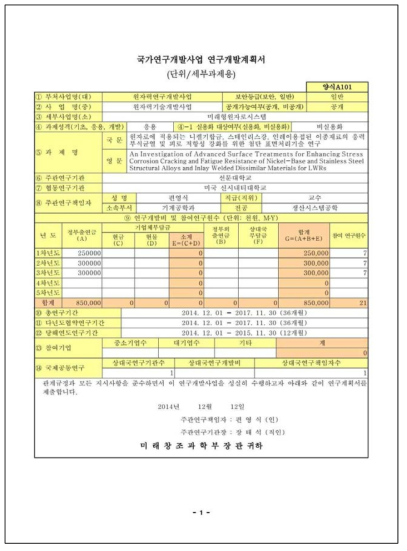 미래창조과학부 원자력연구개발사업 수주