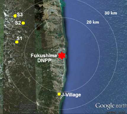 후쿠시마 지역의 Pu 분석을 위한 시료 채취 지점