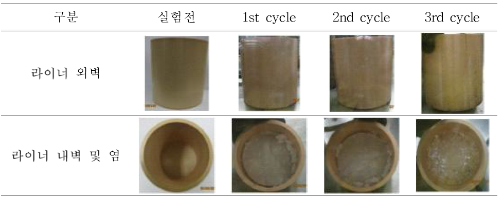 LiCl 염의 용융/냉각에 열사이클에 대한 세라믹 라이너의 형태 관찰 결과