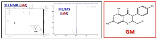 Structural analysis of isolated GM form Genistein irradiated in methanol using NMR and HPLC-MS/MS.