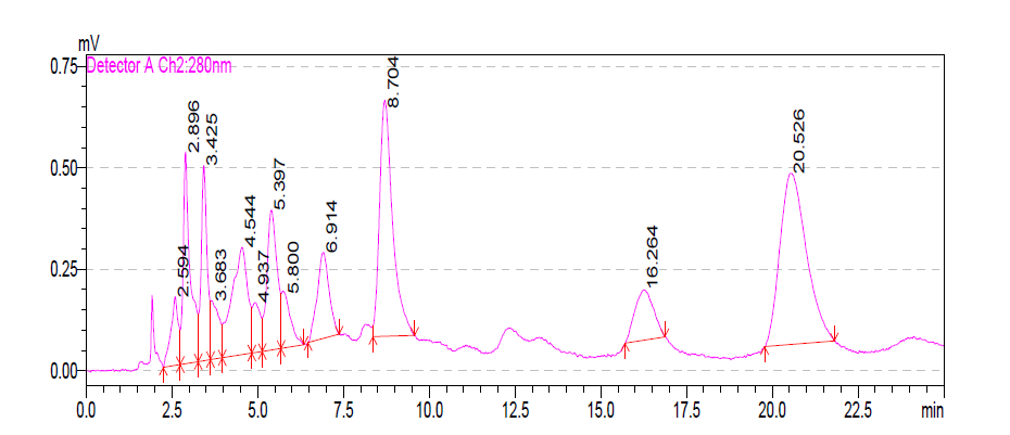 HPLC analysis of irradiated curcumin in EtOH