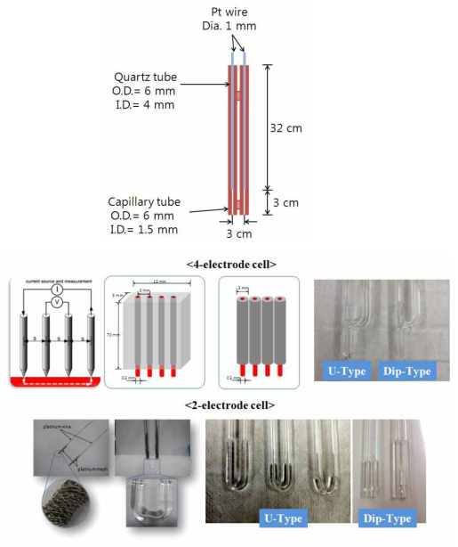 Various types of the glass capillary electrodes combined with platinum wires.